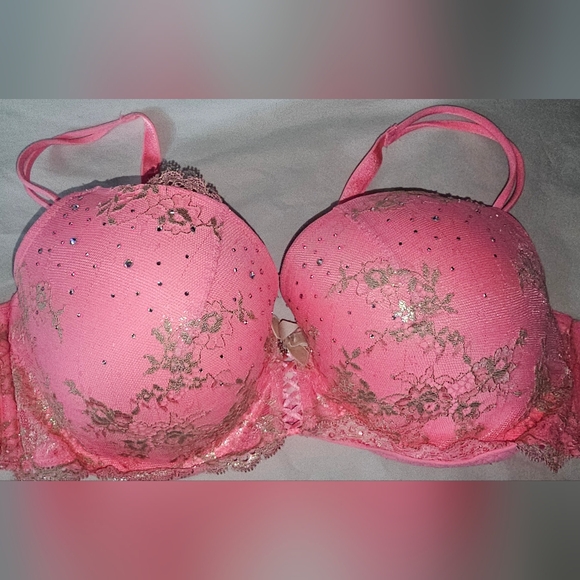 Victoria's Secret Other - Victoria’s Secret Rare Padded Demi Vintage Pink Gold Lace Push Up Bra 38C RGUC